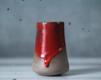 Handmade Japanese Style Ceramic Cup , Red Glaze & Black Pottery Stoneware Coffee Wine Cocktail Mug, Gift Box Included