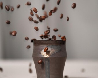 Artisan Japanese Coffee Cup –  Hand Glazed Ceramic Mug with Bronze Accent , Gift Box Included