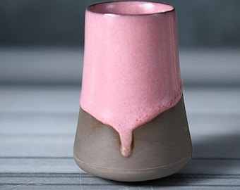 Handmade Japanese Ceramic Cup, Pink Glaze Stoneware Coffee Mug, Gift Box