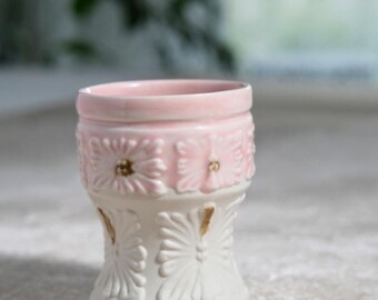 Handmade Pink Ceramic Porcelain Rococo Mug - Vintage Coffee Tea  & Wine Liqueur Cup with Bronze Accent , Gift Box Included