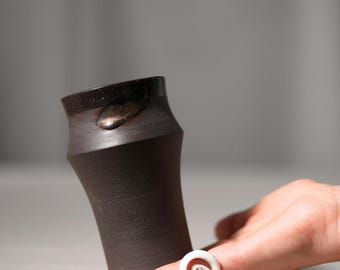 Japanese Style Handmade Ceramic Mug – Dark Earthy Glaze, Wabi-Sabi Pottery Coffee Cup