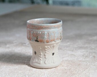 Handmade Rustic Blue Ceramic Porcelain Rococo Mug - Vintage Coffee Tea  & Wine Liqueur Cup with Bronze Accent , Gift Box Included