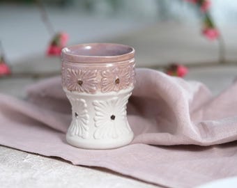 Handmade Pink Ceramic Porcelain Rococo Mug - Vintage Coffee Tea  & Wine Liqueur Cup with Bronze Accent , Gift Box Included
