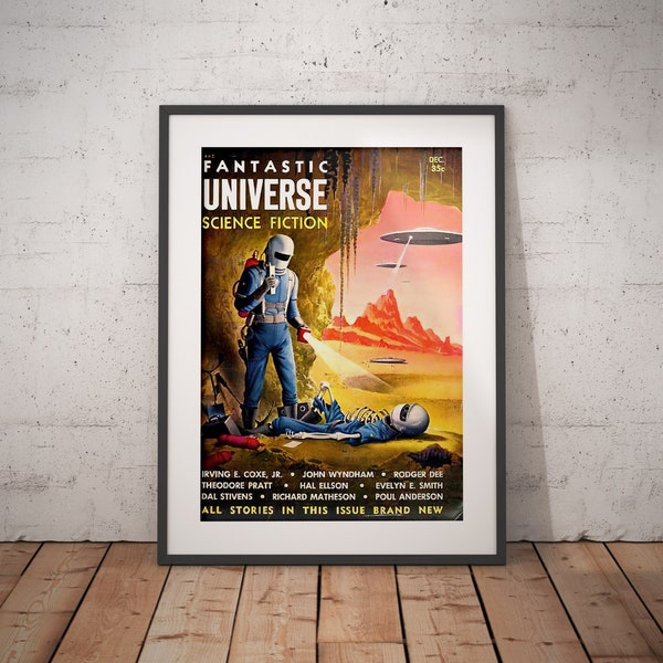 Affiche "Fantastic Universe" à imprimer, couverture du magazine de science-fiction décembre 1954  (TÉLÉCHARGEMENT NUMÉRIQUE)