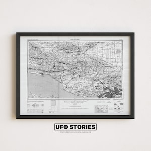 Carte historique en noir et blanc de Los Angeles années 1940, 1950 à imprimer . Poster mural vintage à télécharger.