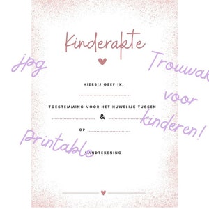 Roségold - Kinderurkunde - Heiratsurkunde für Kinder - Hochzeit - Druckbar - JPG-Datei