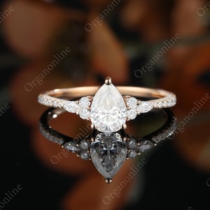 Pear shaped Moissanite engagement ring vintage unique Cluster rose gold engagement ring women Marquise cut diamond wedding Promise gift