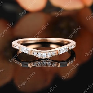 Geschwungener Diamant Ehering Schmuck im Baguetteschliff Moissanit passender Band Massivgold Versprechen Stapelring Einzigartiger Jubiläumsring für sie