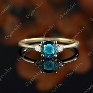 Blau Grün Saphir Verlobungsring Vintage Einzigartige Moissanit Cluster Diamant Roségold Frauen Brautschmuck Jahrestag Geschenk für sie