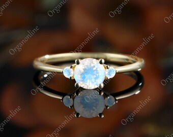moonstone engagement ring vintage engagement ring Unique moonstone Cluster ring rose gold women Bridal Promise anniversary gift for her