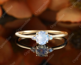 Moonstone engagement ring vintage solid gold engagement ring Unique moonstone ring yellow gold women Bridal Promise anniversary gift for her