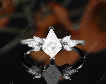 Kite cut moissanite engagement ring vintage Unique Marquise cut diamond Cluster ring rose gold Moissanite ring women Bridal Promise gift