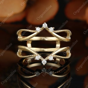 Moissanite Enhancer Ring Guard, Solid Gold Diamond Wedding Band