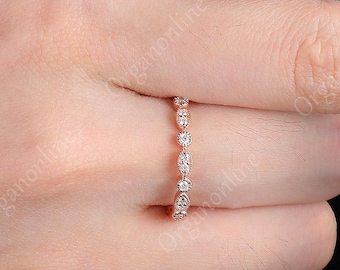 Solid Rose Gold Moissanite Wedding Band | Stacking Anniversary Ring Her