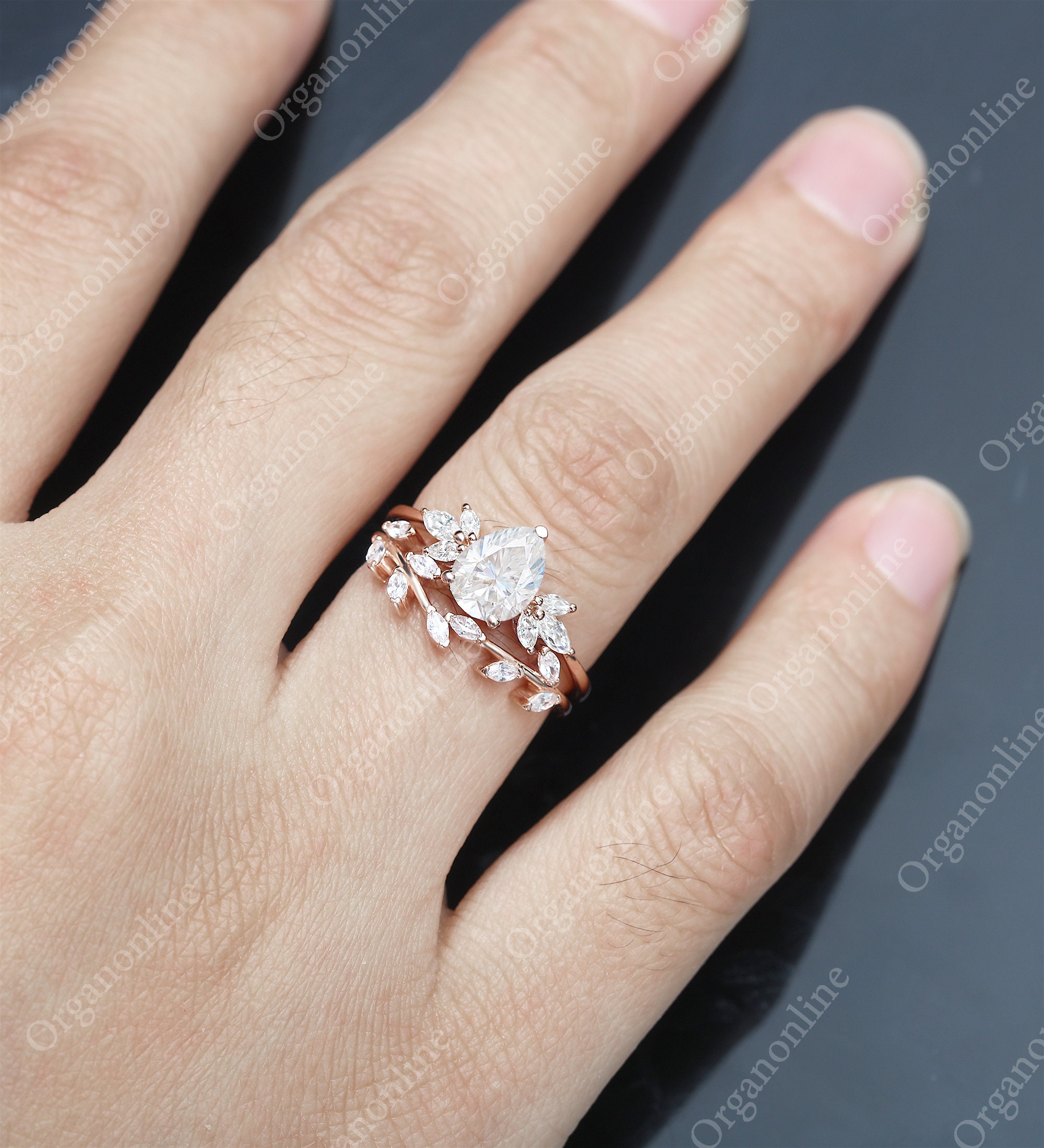 Rose Gold Curved Wedding Band For Pear Shaped Pear Shaped