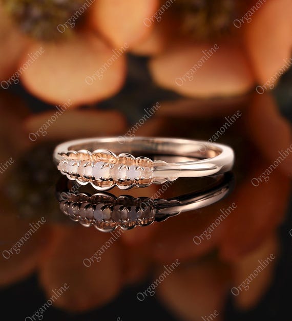 Alliance en or massif morganite, bague festonnée en pierre de lune