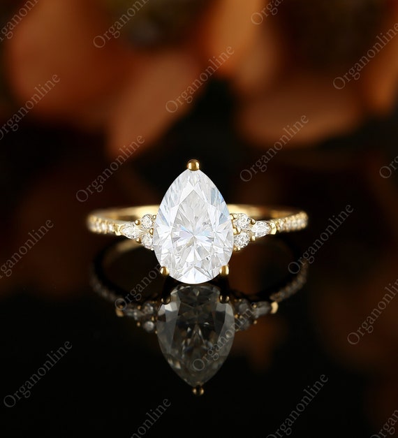 Pear Shaped Moissanite Engagement Ring Marquise Cut Diamond Ring Yellow Gold Wedding Ring Half Eternity Engagement Ring Prong Set Ring Etsy