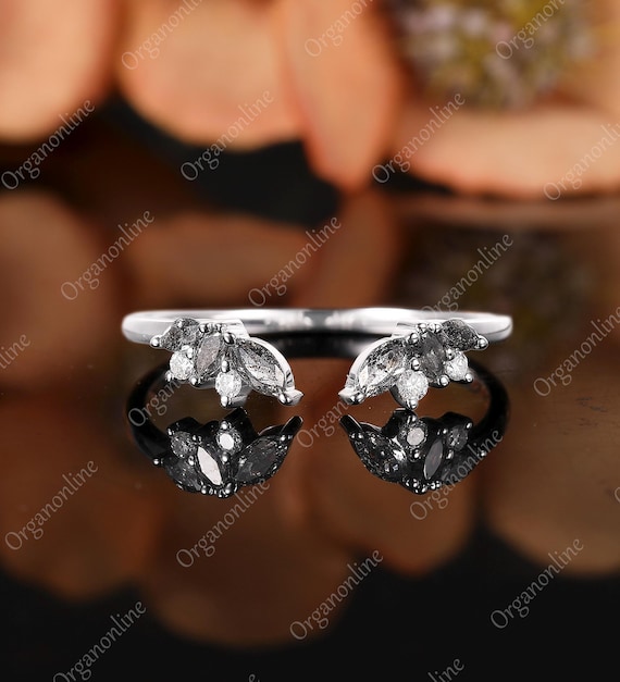 Alliance diamant sel et poivre, bague de mariage incurvée ouverte