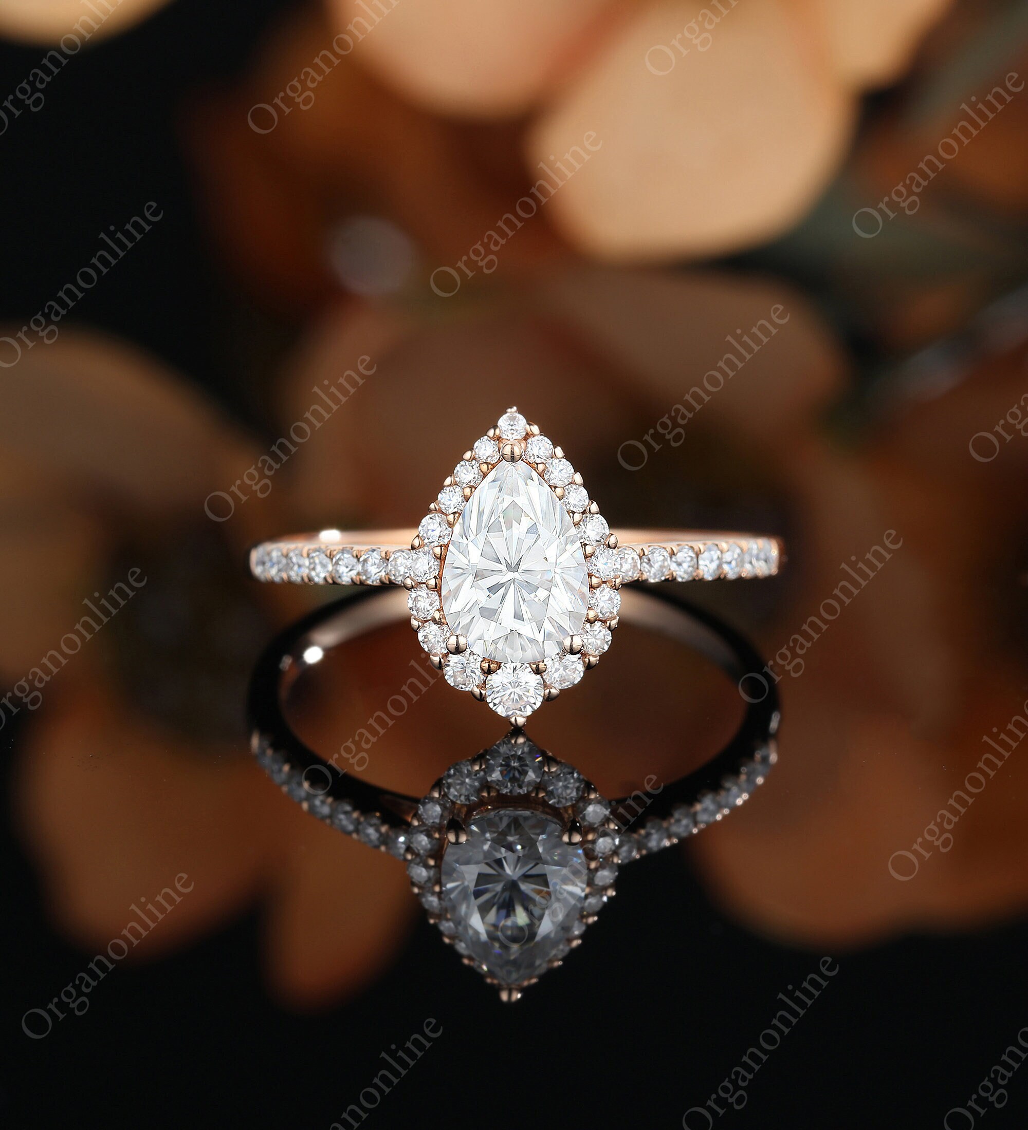 Antique Moissanite engagement ring | rose gold ring | Vintage pear shaped engagement ring wedding ring | Unique Bridal ring | Anniversary