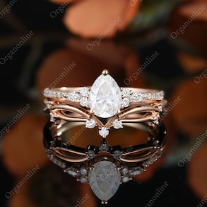 Pear shaped Moissanite engagement ring set vintage unique Cluster rose gold engagement ring women Marquise cut diamond wedding Promise gift