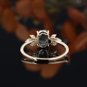 Oval Black Rutilated Quartz engagement ring vintage unique rose gold Marquise diamond Cluster wedding vintage ring Bridal Anniversary gift image 8