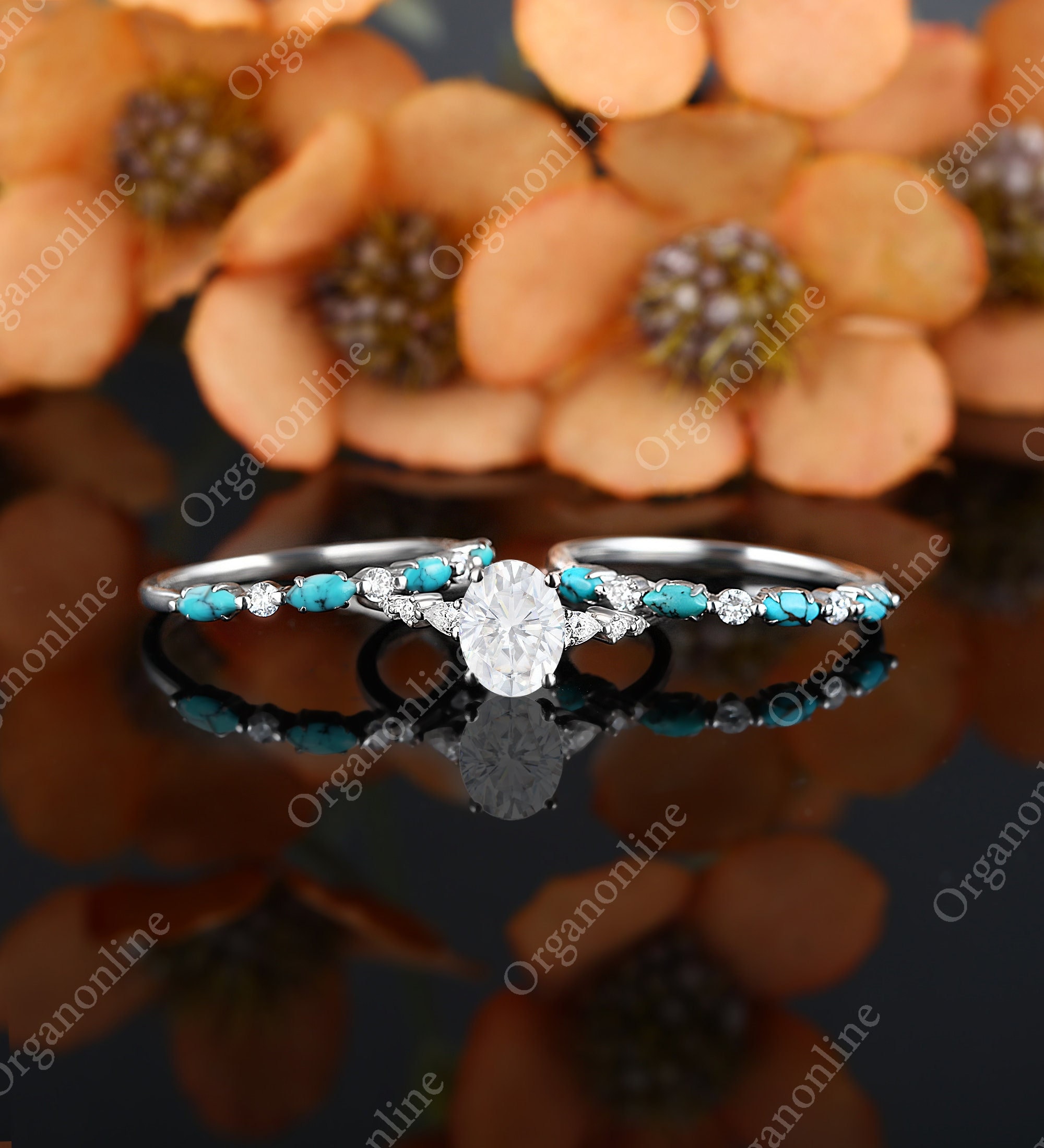 Moissanite Bridal Ring Set, Turquoise Diamond Wedding Band - Etsy Moissanite Bridal Ring Set, Turquoise Diamond Wedding Band - Etsy