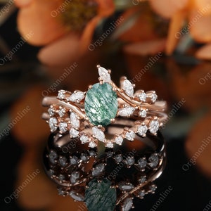 Oval Moissanite Verlobungsring Set Vintage Einzigartige Stapelring Diamant Cluster Rose Gold Moissanite Ring Brautring Jubiläum