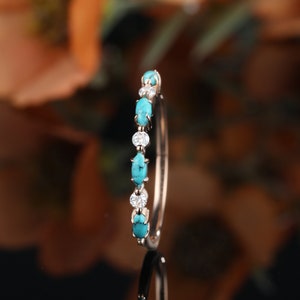 Turquoise wedding band rose gold | Marquise cut ring | Diamond Moissanite ring | Vintage ring Prong set Jewelry | Anniversary gift for her