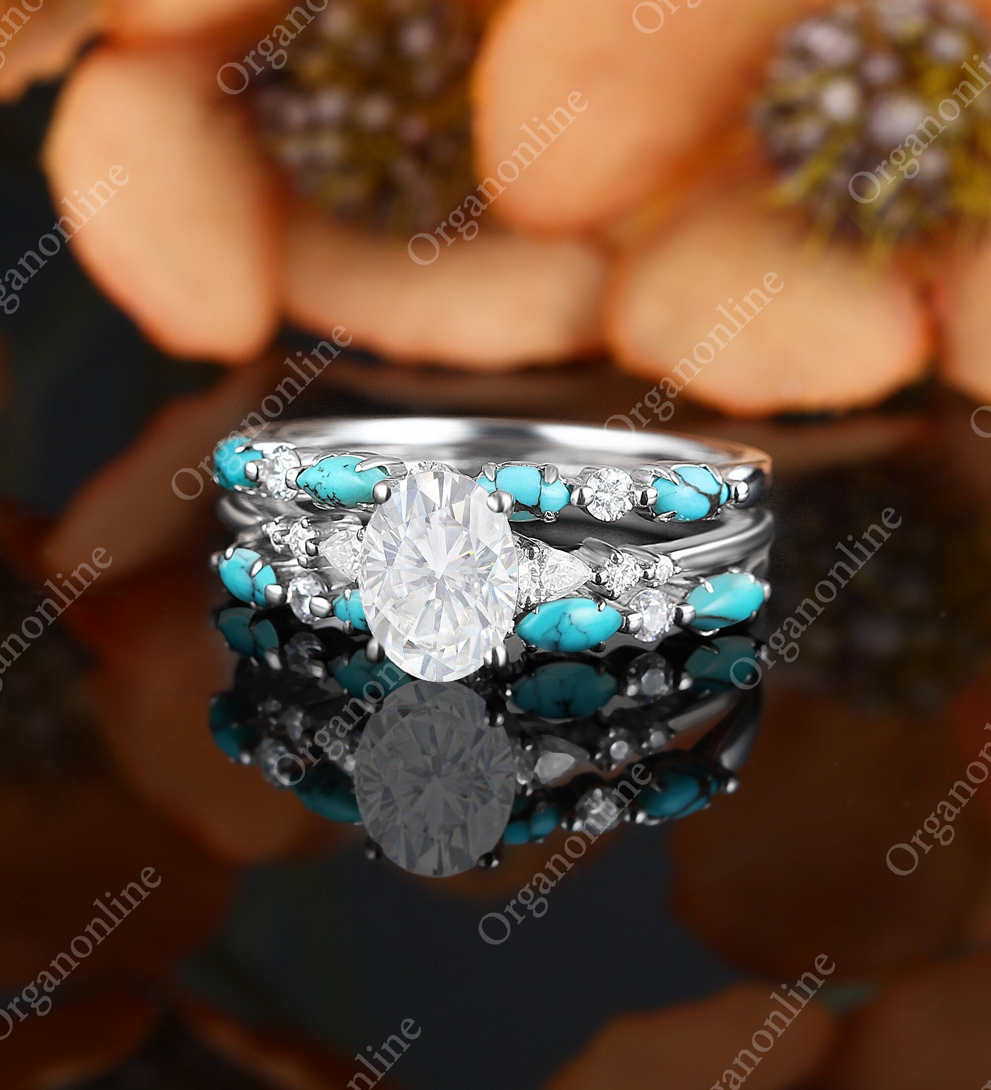 Moissanite Bridal Ring Set, Turquoise Diamond Wedding Band - Etsy Moissanite Bridal Ring Set, Turquoise Diamond Wedding Band - Etsy