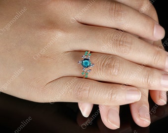 ティールサファイアの婚約指輪、マーキスカットのアレキサンドライト