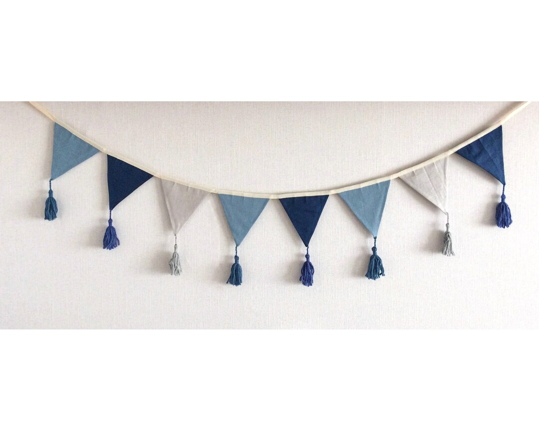 Gray Blue Fabric Bunting Banner Fabric Bunting Flags With - Etsy
