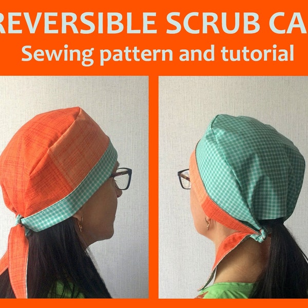 Reversible SCRUB CAP sewing pattern PDF, surgical cap sewing instruction with photos, tutorial scrub hat no elastic, instant download