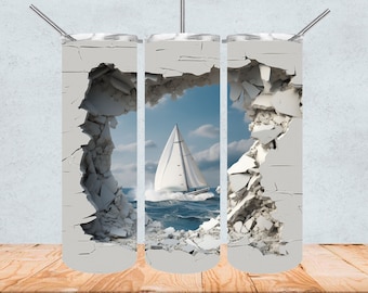 3D Segelboot 20oz Tumbler Sublimation Design Digital Download PNG Instant DIGITAL ONLY Tumbler Segeln auf dem Wasser Strand Geschenk