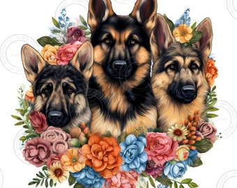 Deutscher Schäferhund für Sublimationsbecher, Shirts, Tassen und mehr, PNG, transparentes Design, digitaler Download, bemalt, bunte süße Hundegrafik