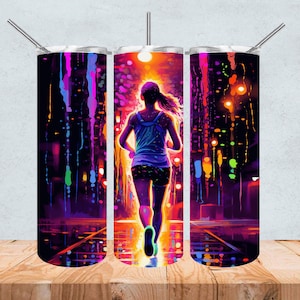Neon City Runner Digital PNG File for 20 oz Tumblers sports girl gift for a female runner