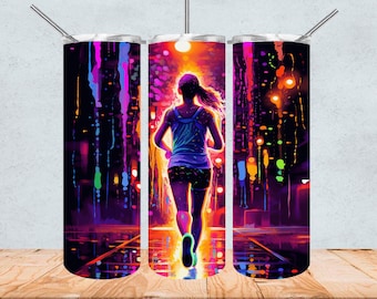 Neon City Runner Digitale PNG-Datei für 20 oz Tumbler Sport Mädchen Geschenk für eine Läuferin