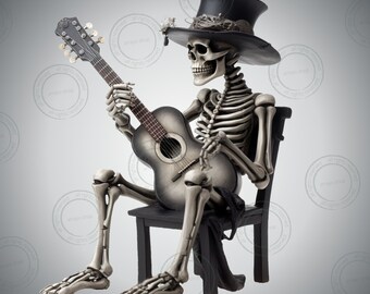 Rockstar Skelett im Hut spielt Gitarre Sublimation Design Transparent png lustiges Skelett Becher 20 oz Design Skelett, digitaler Download