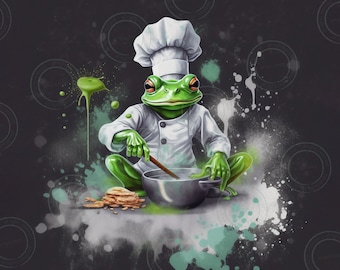 Chef Frosch Druckbare Sublimation PNG für 20 oz Tumbler und mehr! Lustiger Frosch mit abstraktem Twist Aquarell Frosch Geschenk für Koch