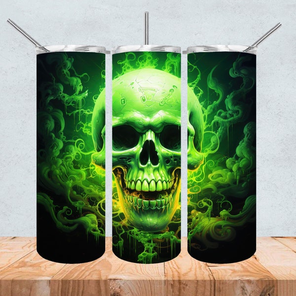 Green Skull tumbler wrap Joyful Toxic Drink Skull Sublimation 20 oz Tumbler design Skull PNG poison skull digital skull print gift for women