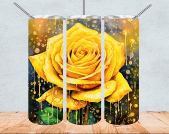 Gelbe Rose Sublimation PNG für 20 oz Becher Blumen Sublimation Design Tumbler Wrap, Sofortiger digitaler Download Geschenk für Frauen