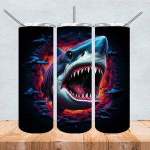 Shark Tumbler Wrap Design 3D Shark In Tumbler Design, 20oz tumbler Sublimation Shark attack Png Gift for men shark poster