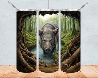 Wildschwein Tumbler Wrap Hirsch Sublimation Design, Tier Tumbler Wrap, 20 oz Tumbler Digital Download PNG Wildschwein im Wald Wildschwein Druck Geschenk für Jäger