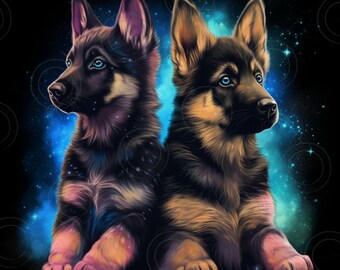 Deutsche Schäferhund Welpen Sublimation PNG für 20 oz Tumbler, Alkohol Tinte Digital Download, Tumbler Warp Dog Design, Hundeliebhaber Druckbare Kunst