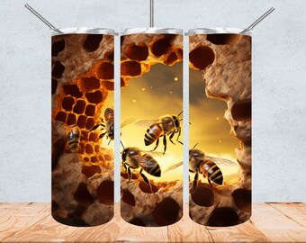 3D Bienenwabe 20 oz Skinny Tumbler Sublimation Design, Sofortiger digitaler Download PNG, Straight Tumbler Wrap