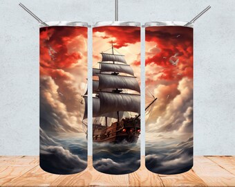Piratenschiff segelt das Meer 20 oz Tumbler Sublimation Design, Sofortiger digitaler Download PNG, Schiff Tumbler Wrap Seefahrt Piraten Tumbler Art
