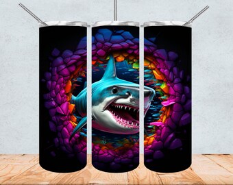 Hai Tumbler Wrap Design 3D Hai im Tumbler Design, 20oz Tumbler Sublimation Hai Angriff Png Geschenk für Männer Hai Poster Meg