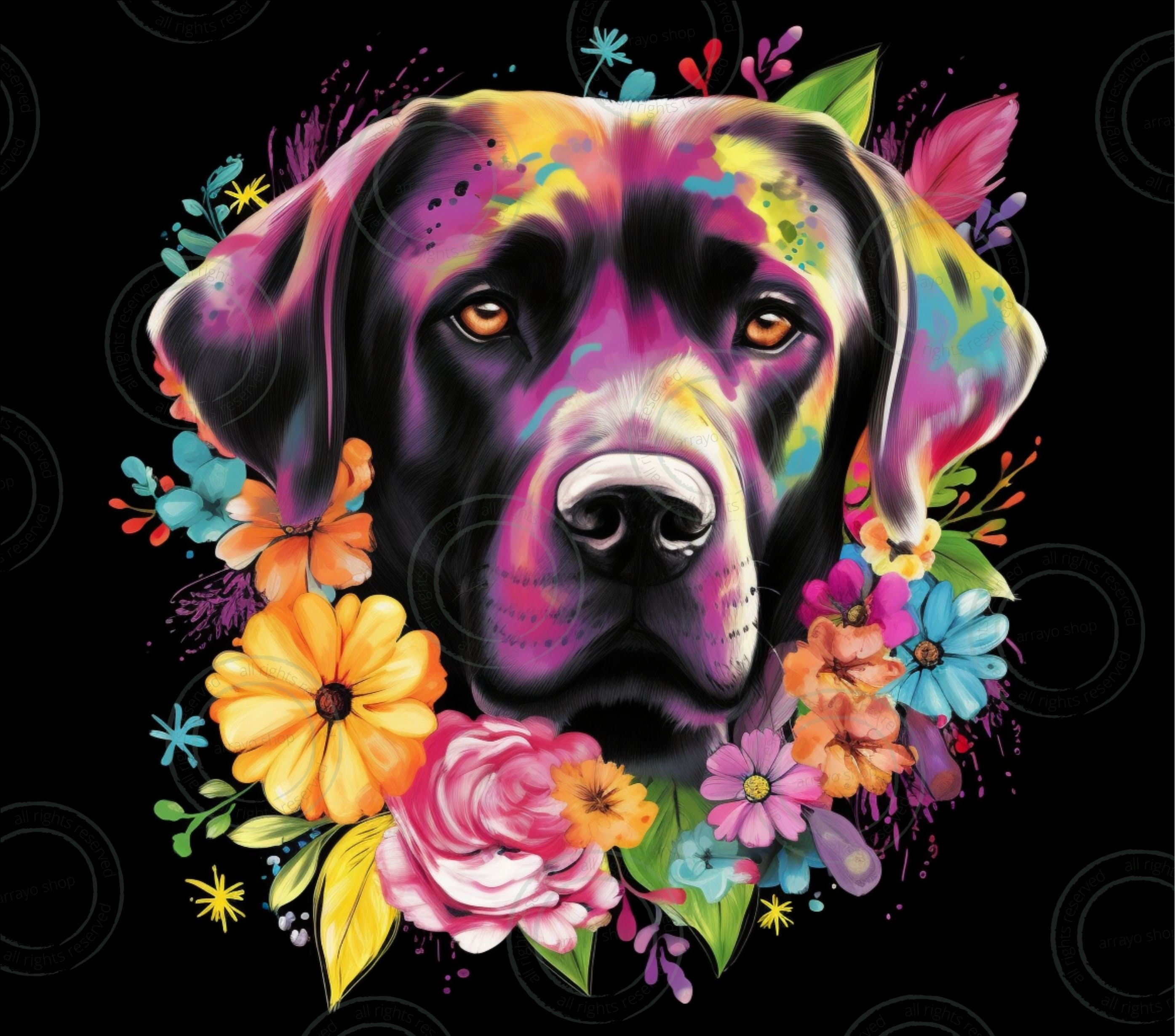Labrador Retriever PNG Tumbler Warp Colorful Dog Design 20 Oz Tumbler