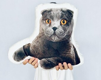 Gepersonaliseerde kattenkussen, kattenfotokussen, katvormig kussen, kattenoudercadeau, kattenherdenkingscadeaus, cadeau voor kattenliefhebber, aangepast kattenkussen