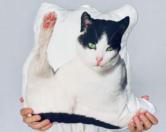 Kattenkussen, aangepast kattenkussen, aangepast 3D kattenkussen, kattenvormig kussen, kattenliefhebber cadeau, cadeau voor katteneigenaar, aangepaste kattenfoto knuffel