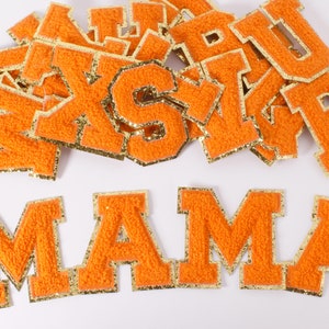 Orange Glitter Chenille Letters A-Z iron-on patch, Letters patch, Words patch, Custom letters patch, Alphabet letters, Iron-on Patches